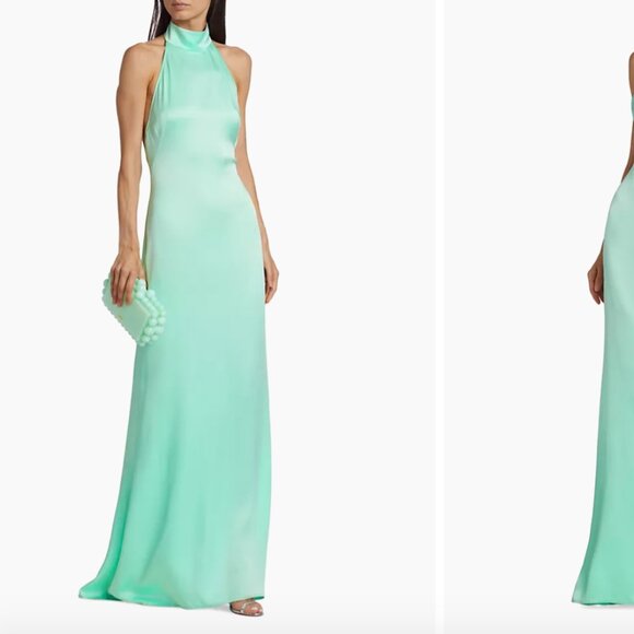 LAPOINTE Satin Halter Gown in Seafoam - Picture 2 of 7